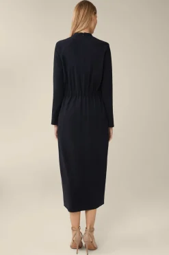 Wollcrepe-Kleid In Midi-Lange In