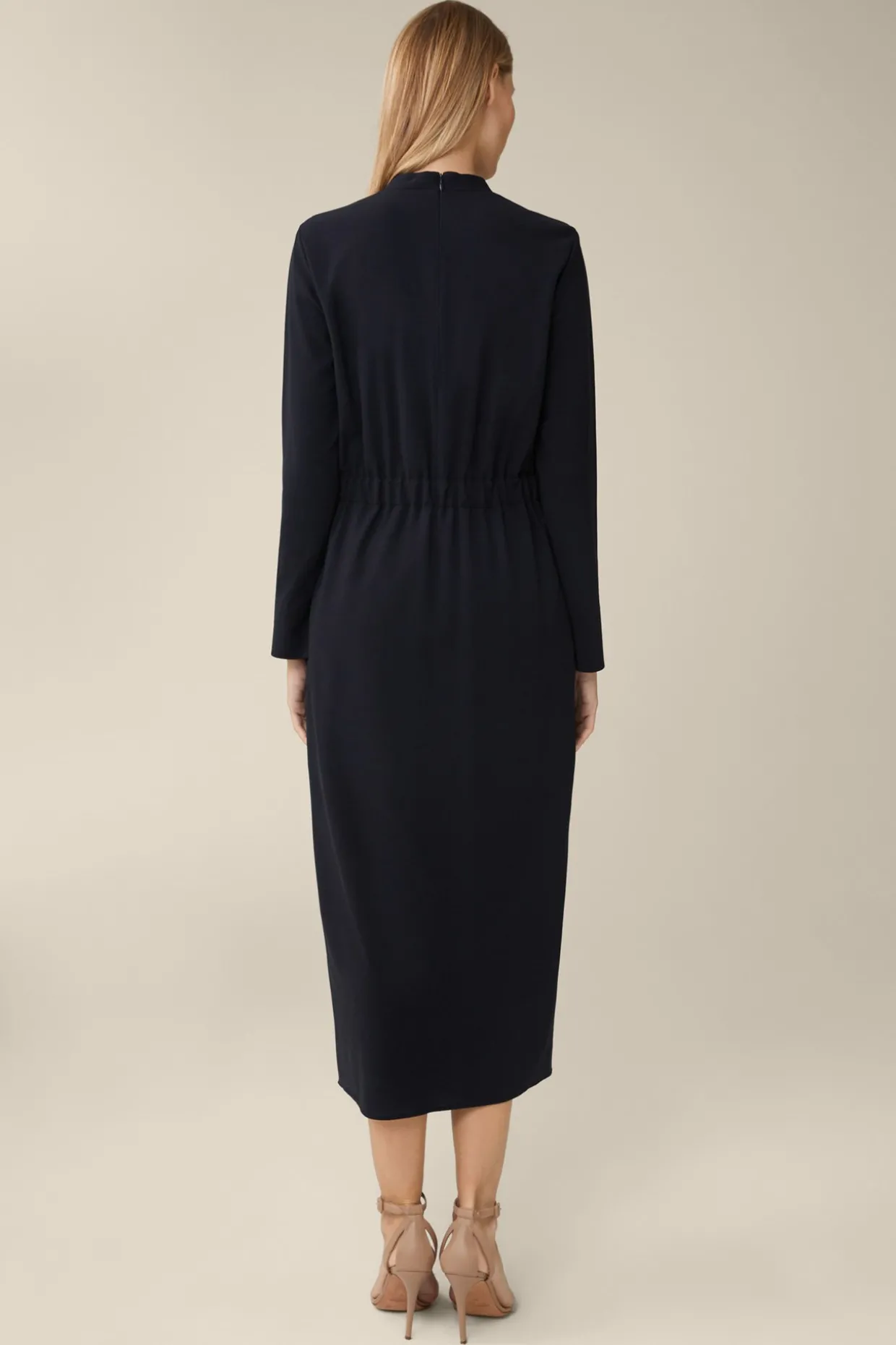 Wollcrepe-Kleid In Midi-Lange In