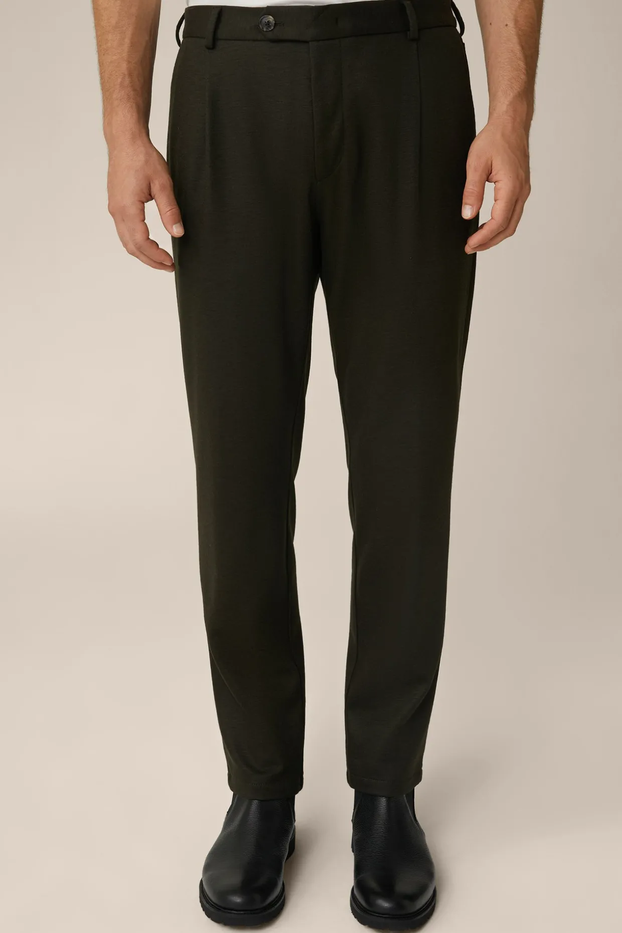 Wolljersey-Baukasten-Hose Floro Mit Bundfalte In Olive
