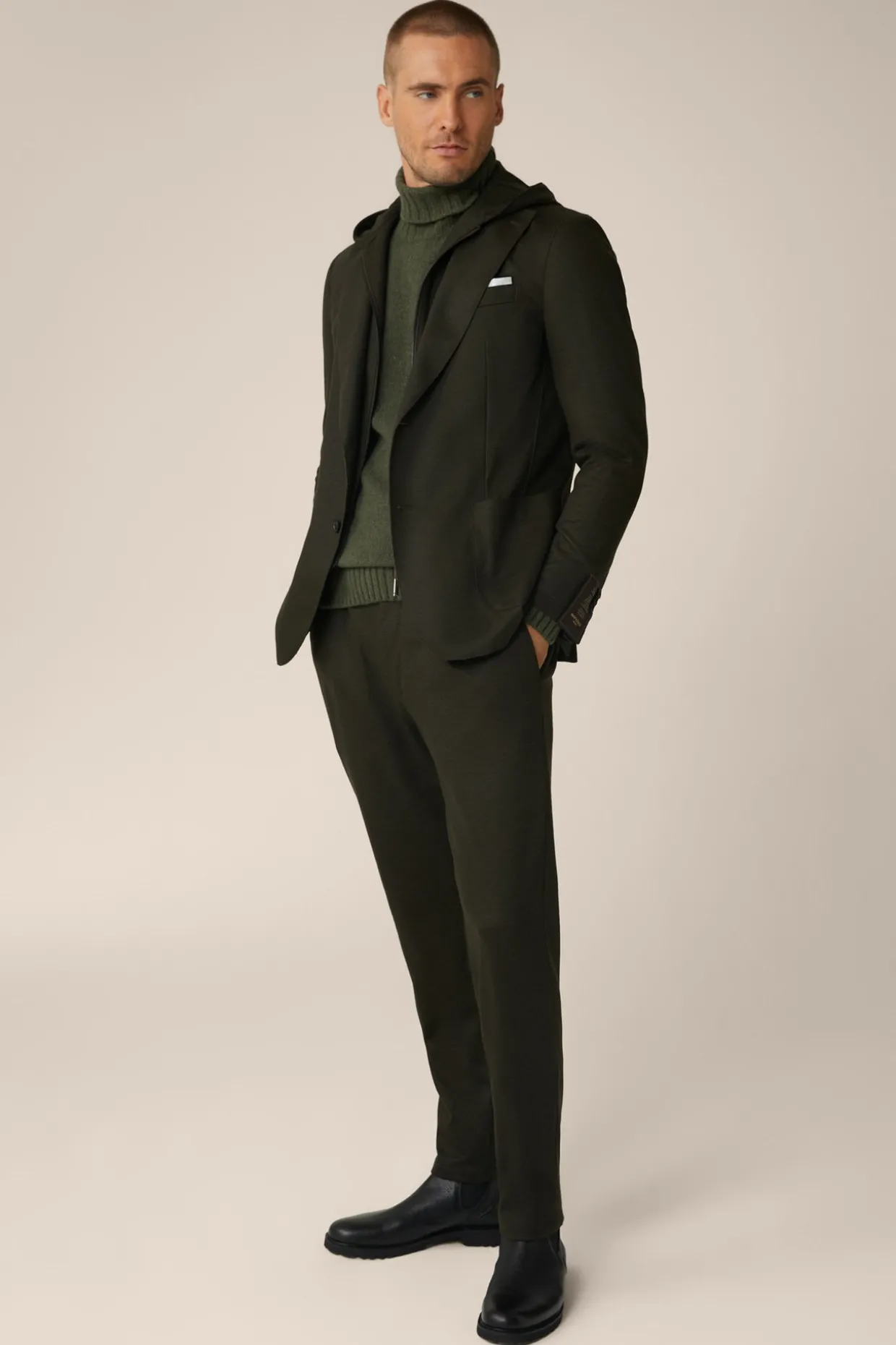Wolljersey-Baukasten-Hose Floro Mit Bundfalte In Olive