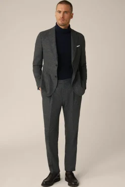 Wollmix-Baukasten-Hose Frero Mit Bundfalte In Anthrazit-Blau Check