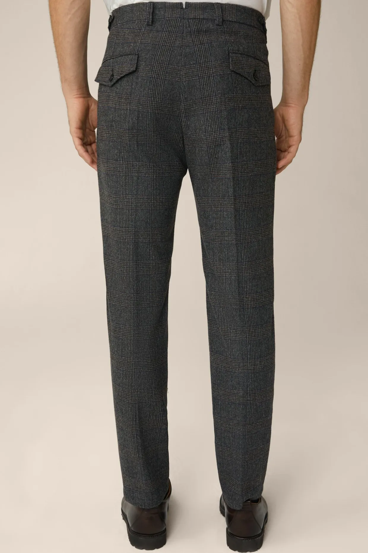 Wollmix-Baukasten-Hose Frero Mit Bundfalte In Anthrazit-Blau Check