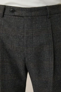 Wollmix-Baukasten-Hose Frero Mit Bundfalte In Anthrazit-Blau Check