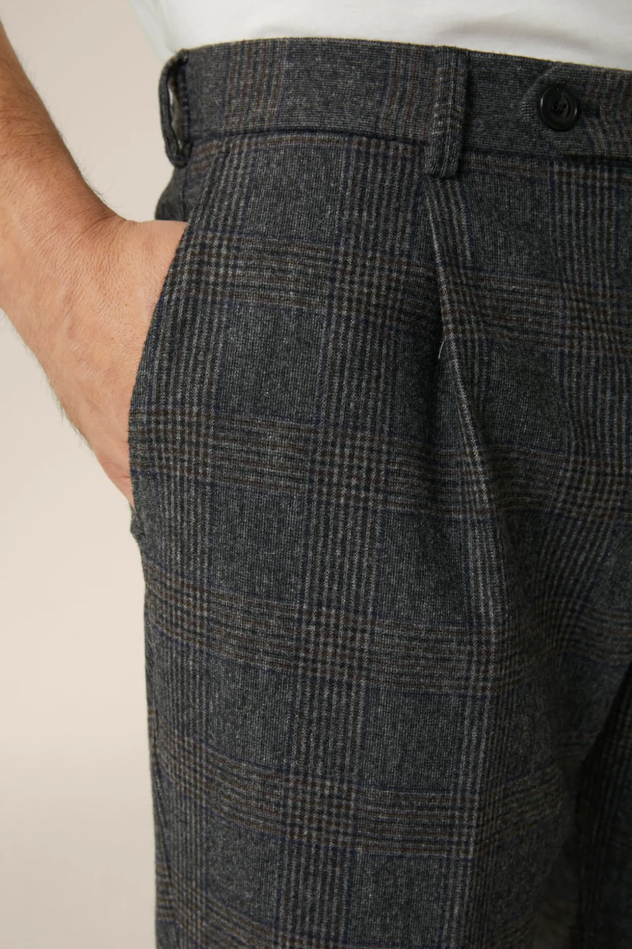 Wollmix-Baukasten-Hose Frero Mit Bundfalte In Anthrazit-Blau Check
