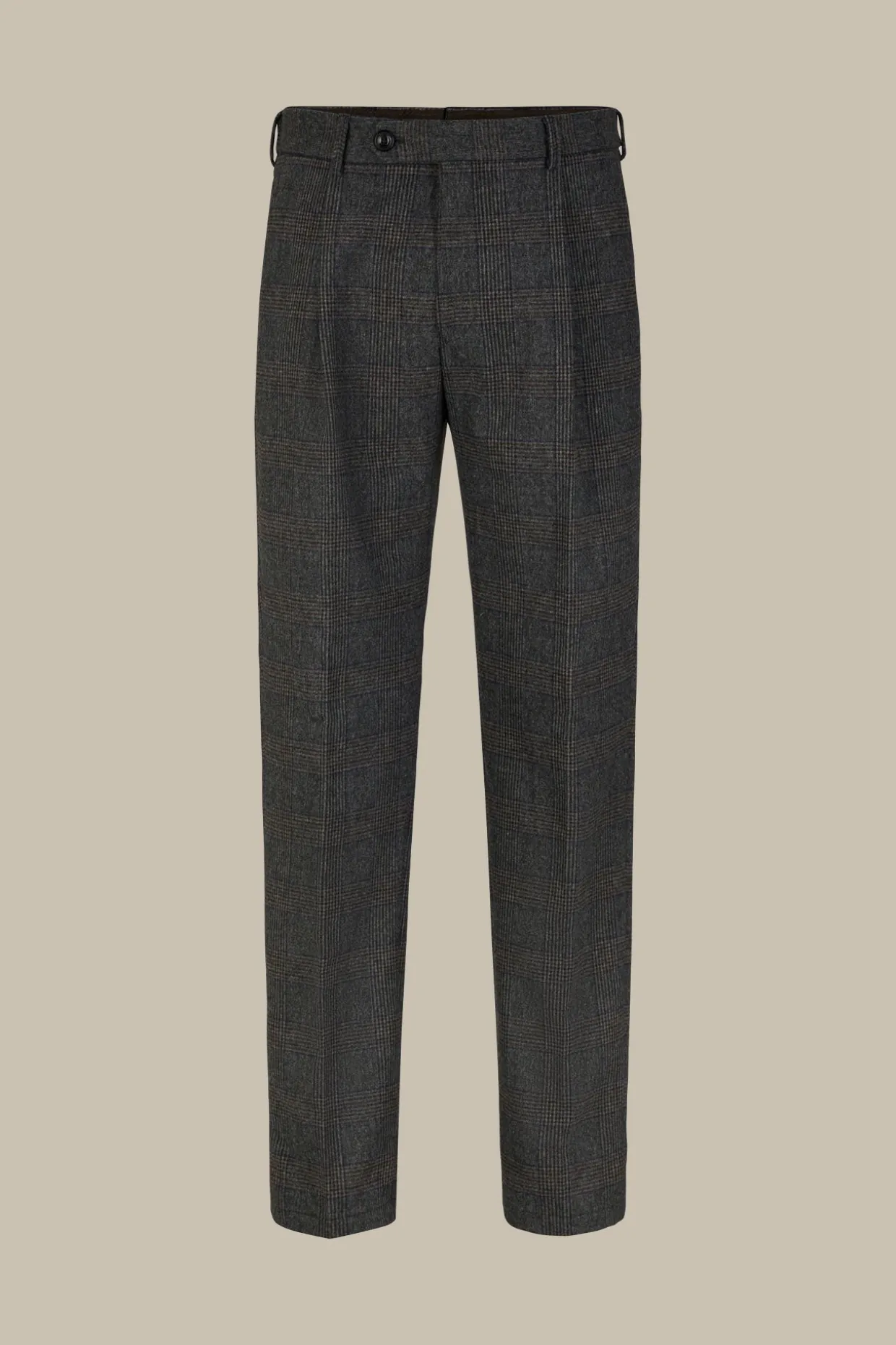 Wollmix-Baukasten-Hose Frero Mit Bundfalte In Anthrazit-Blau Check