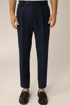 Wollmix-Baukasten-Hose Sapo Mit Bundfalte In Navy Mit Braunen Nadelstreifen