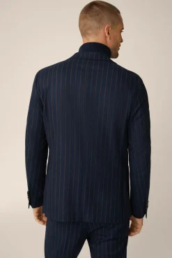 Wollmix-Baukasten-Sakko Giro In Navy Mit Braunen Nadelstreifen