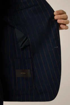Wollmix-Baukasten-Sakko Giro In Navy Mit Braunen Nadelstreifen