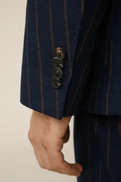 Wollmix-Baukasten-Sakko Giro In Navy Mit Braunen Nadelstreifen