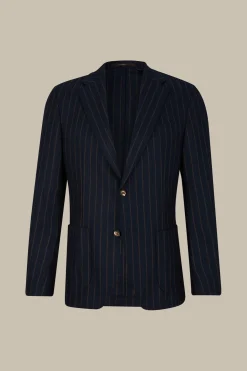 Wollmix-Baukasten-Sakko Giro In Navy Mit Braunen Nadelstreifen