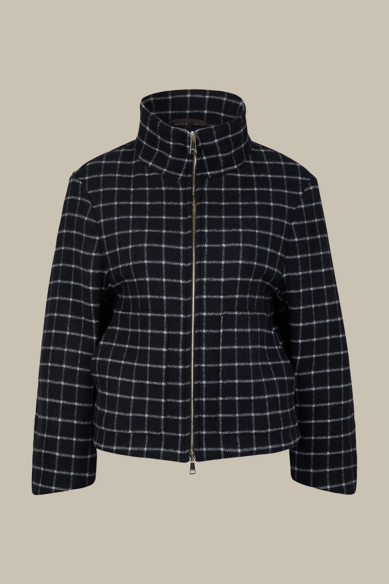 Wollmix-Cape-Jacke In Navy-Weiss Kariert