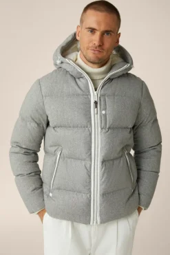 Wollmix-Cashmere-Daunen-Jacke Glorenza Gesteppt In Grau-Beige Meliert