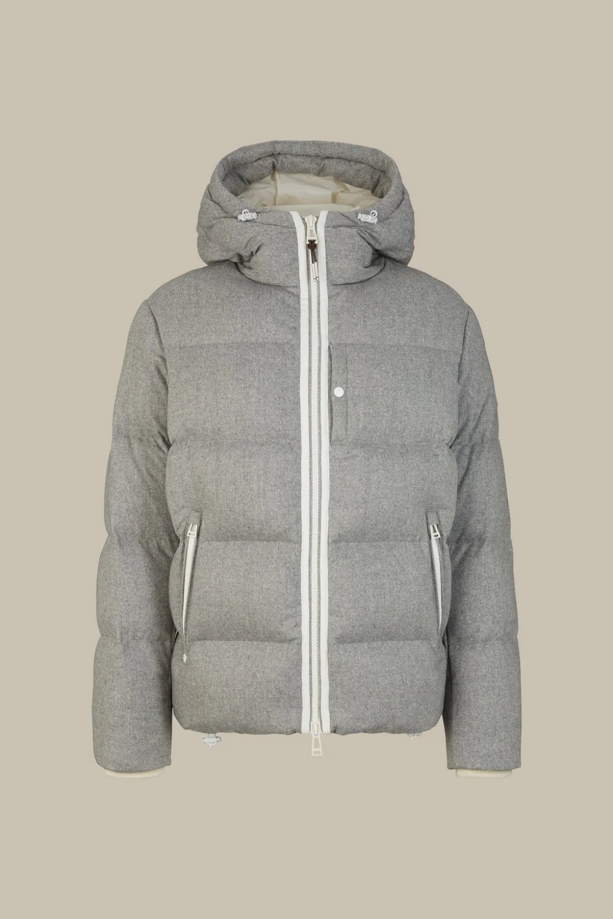 Wollmix-Cashmere-Daunen-Jacke Glorenza Gesteppt In Grau-Beige Meliert