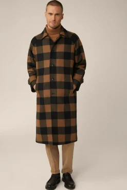 Wollmix-Mantel Rossano Mit Hemdkragen In Schwarz-Braun Check