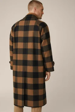 Wollmix-Mantel Rossano Mit Hemdkragen In Schwarz-Braun Check