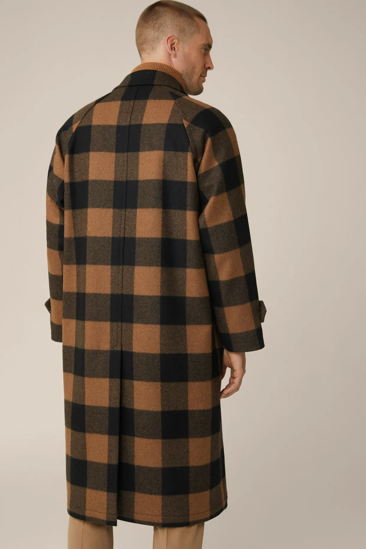 Wollmix-Mantel Rossano Mit Hemdkragen In Schwarz-Braun Check