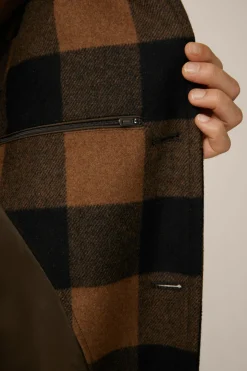 Wollmix-Mantel Rossano Mit Hemdkragen In Schwarz-Braun Check