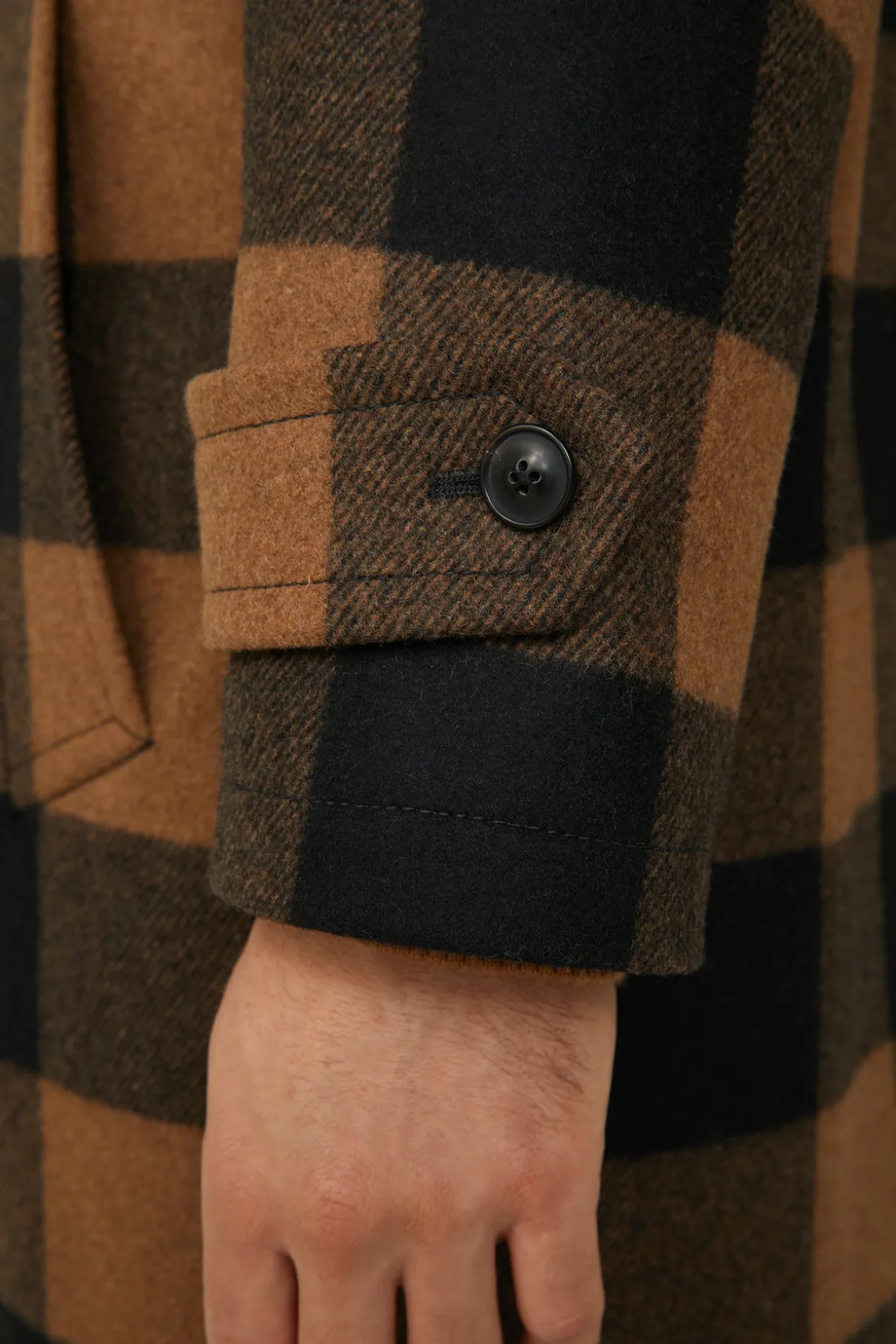 Wollmix-Mantel Rossano Mit Hemdkragen In Schwarz-Braun Check