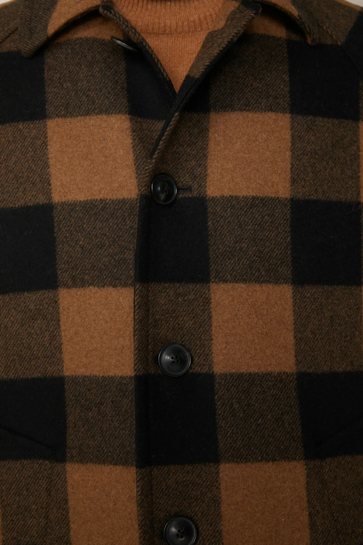 Wollmix-Mantel Rossano Mit Hemdkragen In Schwarz-Braun Check