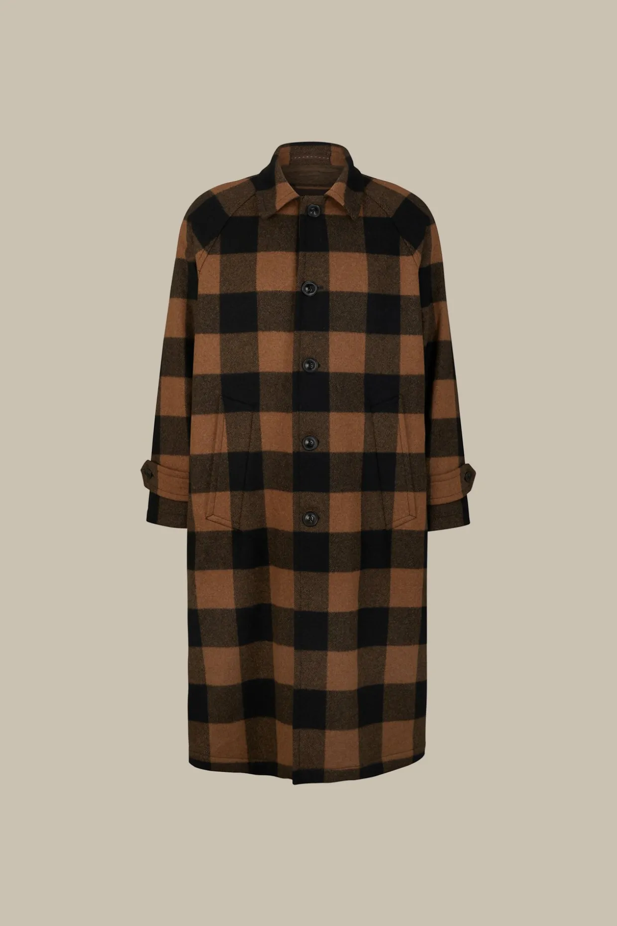 Wollmix-Mantel Rossano Mit Hemdkragen In Schwarz-Braun Check