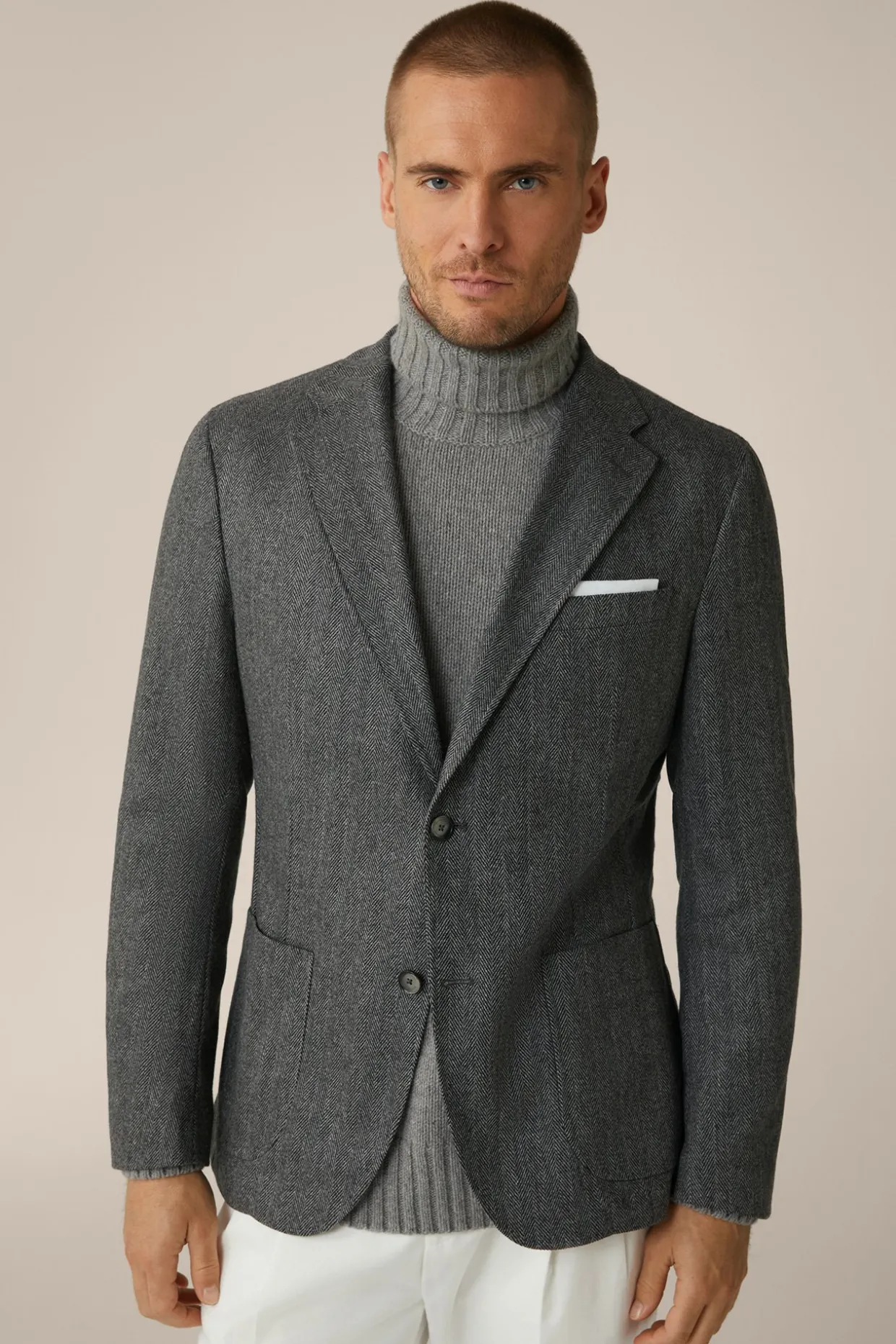 Wollmix-Sakko Giro Mit Cashmere In Fischgrat Schwarz-Grau
