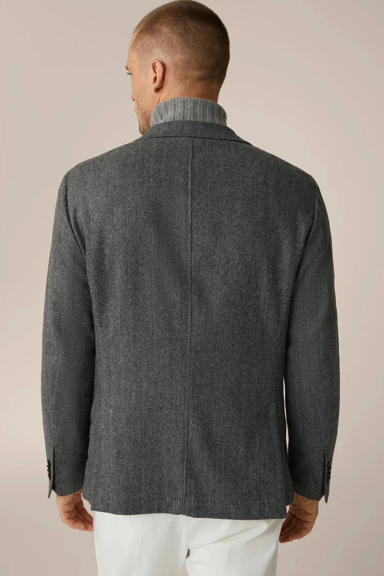 Wollmix-Sakko Giro Mit Cashmere In Fischgrat Schwarz-Grau