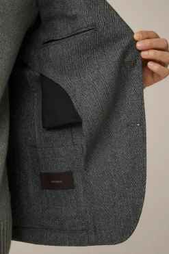 Wollmix-Sakko Giro Mit Cashmere In Fischgrat Schwarz-Grau