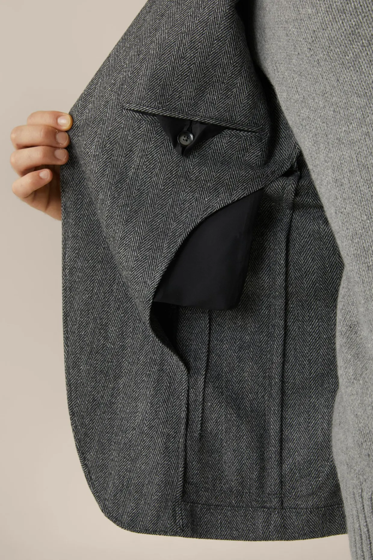 Wollmix-Sakko Giro Mit Cashmere In Fischgrat Schwarz-Grau