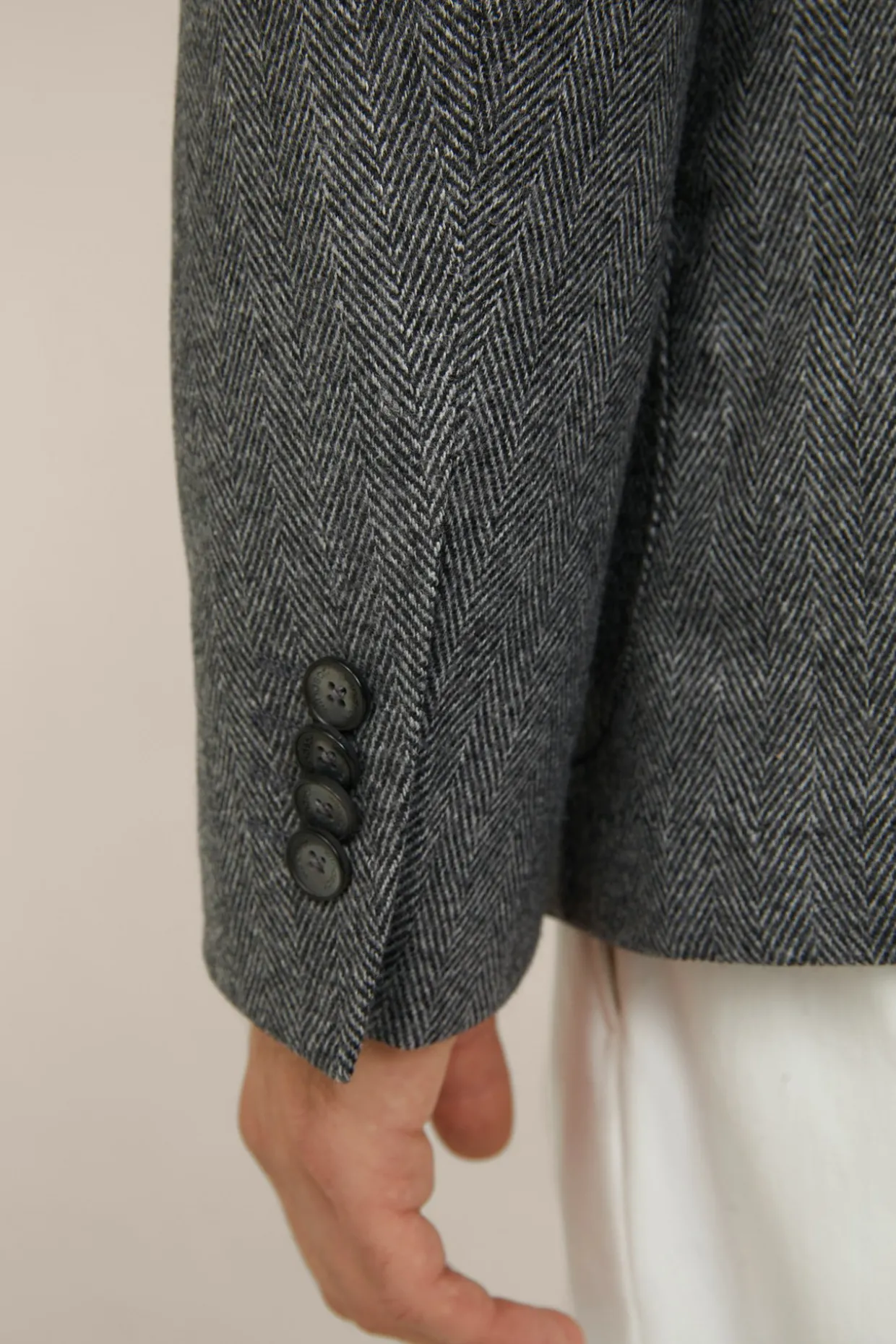 Wollmix-Sakko Giro Mit Cashmere In Fischgrat Schwarz-Grau