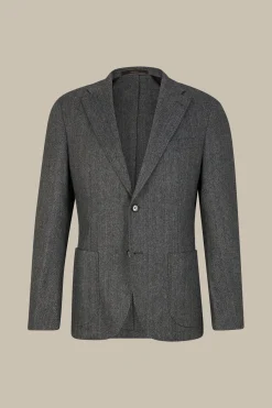Wollmix-Sakko Giro Mit Cashmere In Fischgrat Schwarz-Grau