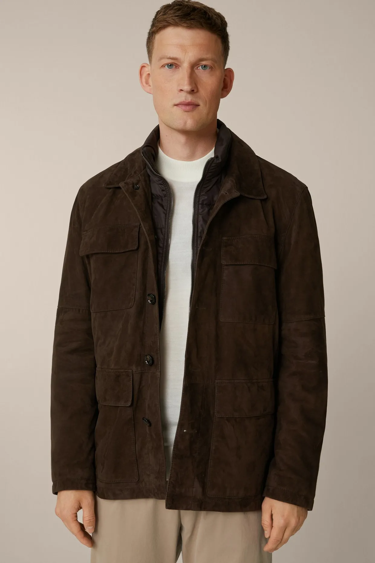 Ziegenvelours-Leder-Fieldjacket Alvaroin Mit Umlegekragen In