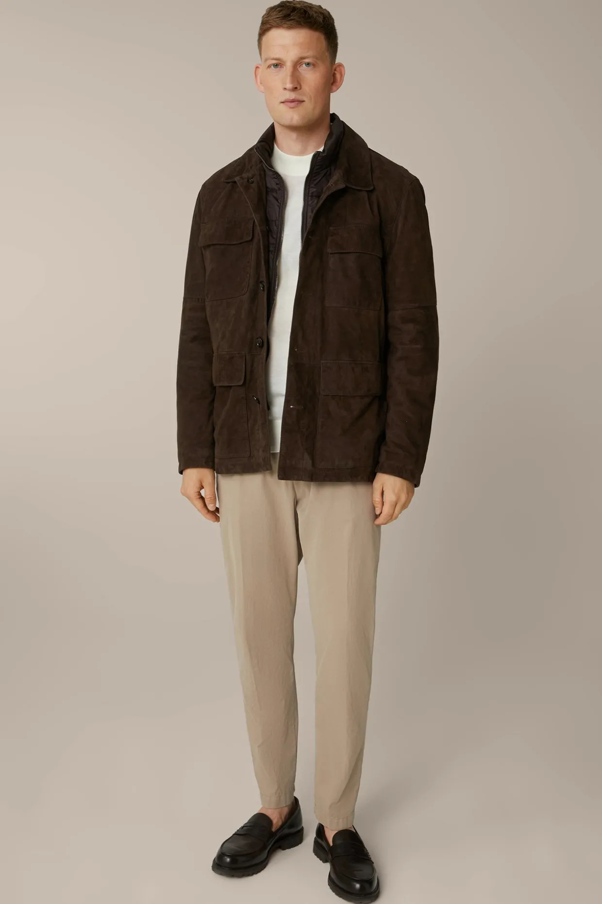 Ziegenvelours-Leder-Fieldjacket Alvaroin Mit Umlegekragen In